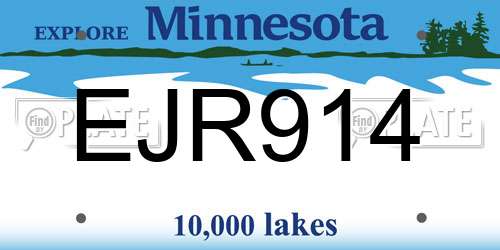EJR914 Minnesota License Plate