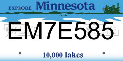 EM7E585 Minnesota License Plate