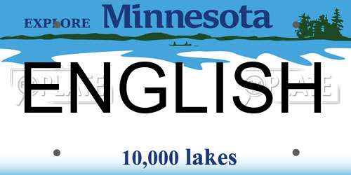 ENGLISH Minnesota License Plate