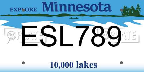 ESL789 Minnesota License Plate