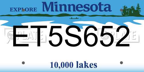 ET5S652 Minnesota License Plate