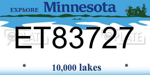 ET83727 Minnesota License Plate