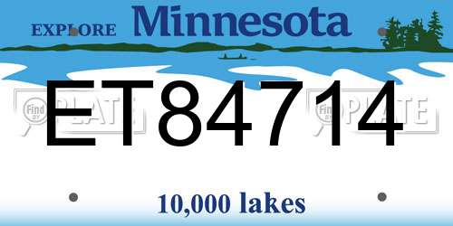 ET84714 Minnesota License Plate