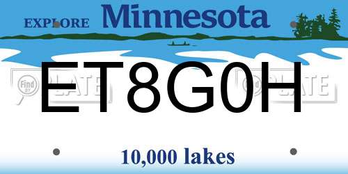 ET8G0H Minnesota License Plate