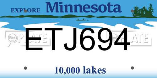 ETJ694 Minnesota License Plate