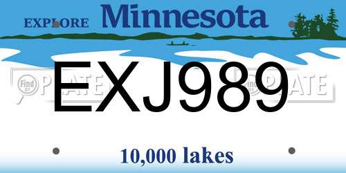 EXJ989 Minnesota License Plate