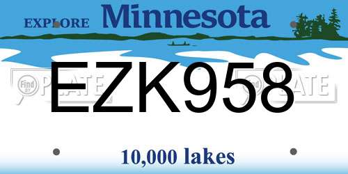 EZK958 Minnesota License Plate