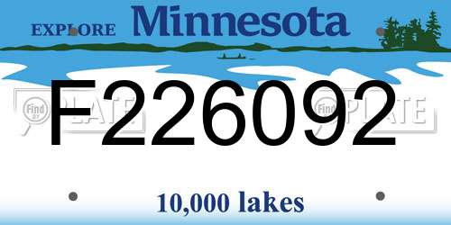 F226092 Minnesota License Plate