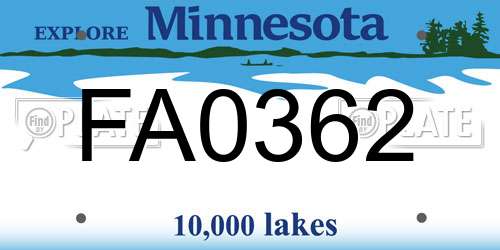 FA0362 Minnesota License Plate