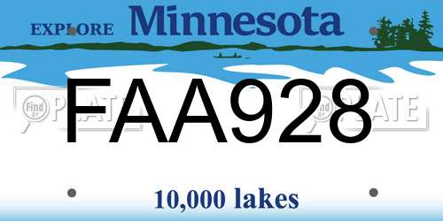FAA928 Minnesota License Plate