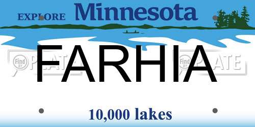 FARHIA Minnesota License Plate