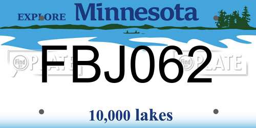 FBJ062 Minnesota License Plate