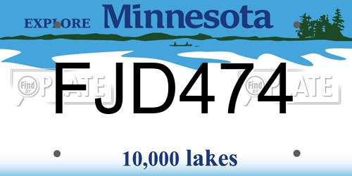 FJD474 Minnesota License Plate