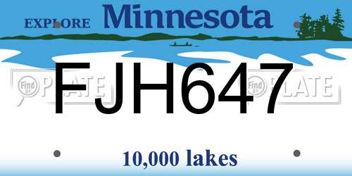 FJH647 Minnesota License Plate