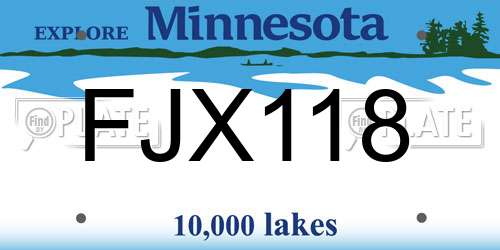 FJX118 Minnesota License Plate