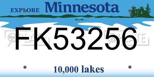 FK53256 Minnesota License Plate