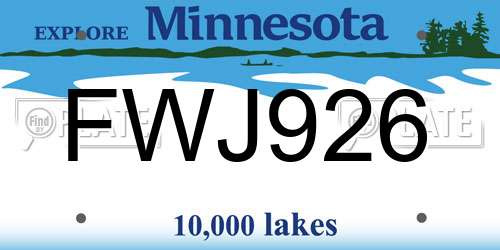 FWJ926 Minnesota License Plate