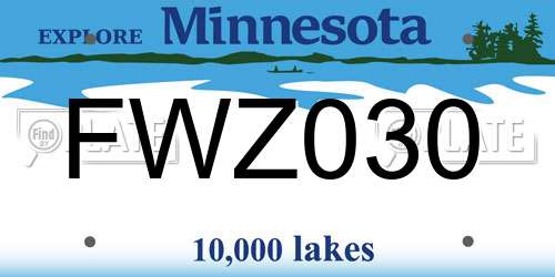FWZ030 Minnesota License Plate