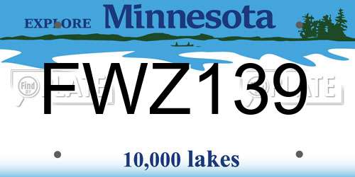FWZ139 Minnesota License Plate