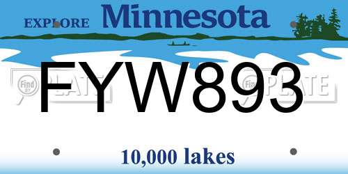 FYW893 Minnesota License Plate