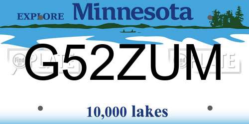 G52ZUM Minnesota License Plate