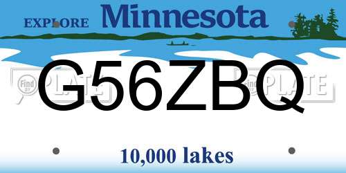 G56ZBQ Minnesota License Plate