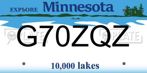 G70ZQZ Minnesota License Plate