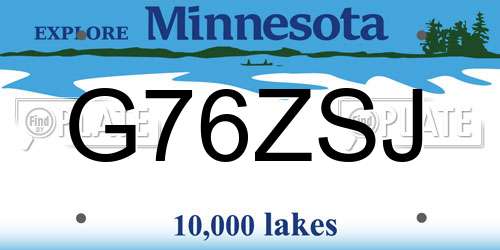 G76ZSJ Minnesota License Plate