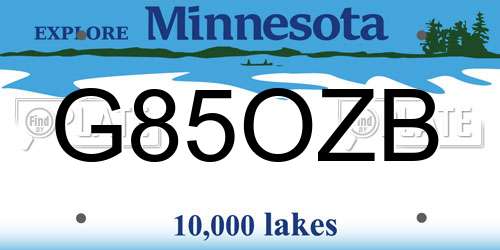 G85OZB Minnesota License Plate