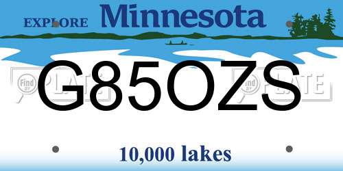 G85OZS Minnesota License Plate