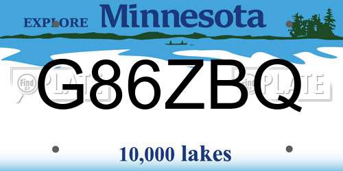 G86ZBQ Minnesota License Plate