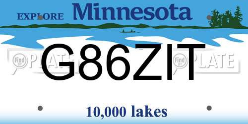 G86ZIT Minnesota License Plate