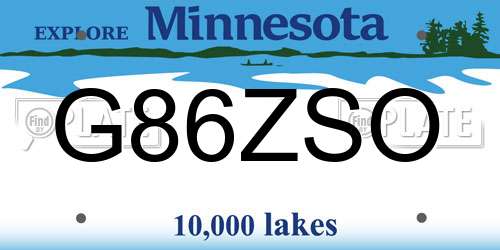 G86ZSO Minnesota License Plate