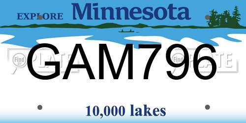 GAM796 Minnesota License Plate