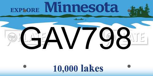 GAV798 Minnesota License Plate