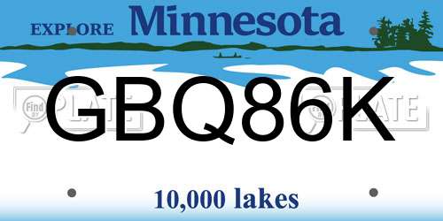 GBQ86K Minnesota License Plate