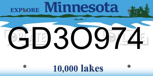 GD3O974 Minnesota License Plate