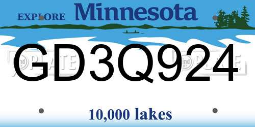 GD3Q924 Minnesota License Plate