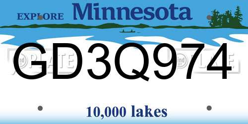 GD3Q974 Minnesota License Plate