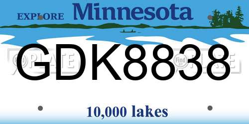 GDK8838 Minnesota License Plate