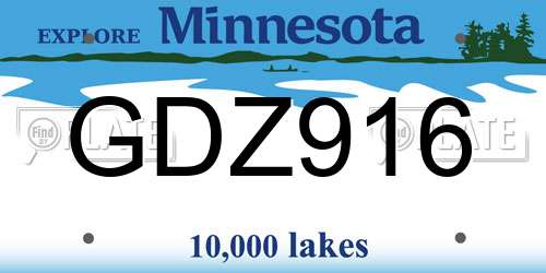 GDZ916 Minnesota License Plate