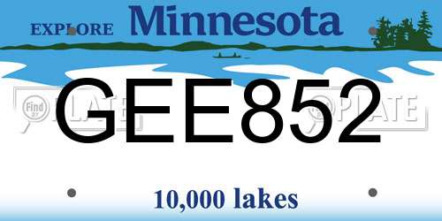 GEE852 Minnesota License Plate
