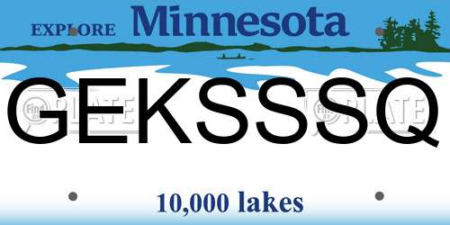 GEKSSSQ Minnesota License Plate