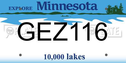 GEZ116 Minnesota License Plate