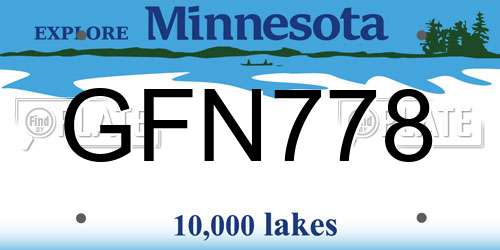 GFN778 Minnesota License Plate