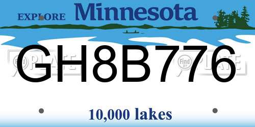 GH8B776 Minnesota License Plate