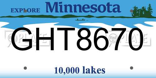 GHT8670 Minnesota License Plate