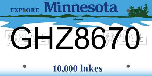 GHZ8670 Minnesota License Plate