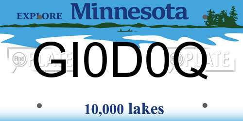 GI0D0Q Minnesota License Plate