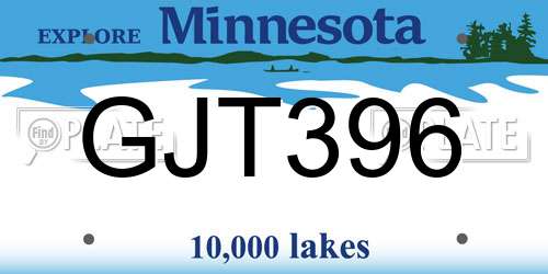 GJT396 Minnesota License Plate